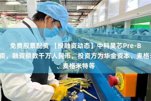 免费股票配资 【投融资动态】中科昊芯Pre-B+轮融资，融资额数千万人民币，投资方为华金资本、麦格米特等