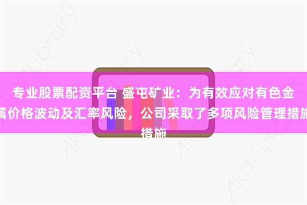 专业股票配资平台 盛屯矿业：为有效应对有色金属价格波动及汇率风险，公司采取了多项风险管理措施