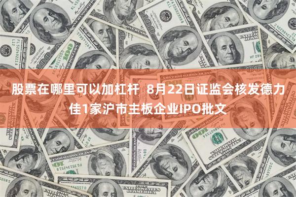 股票在哪里可以加杠杆  8月22日证监会核发德力佳1家沪市主板企业IPO批文