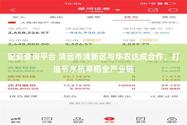 配资查询平台 清远市清新区与华农达成合作，打造节水抗旱稻全产业链