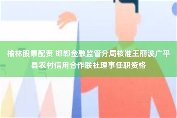 榆林股票配资 邯郸金融监管分局核准王丽波广平县农村信用合作联社理事任职资格