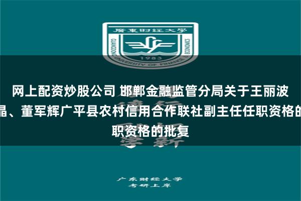 网上配资炒股公司 邯郸金融监管分局关于王丽波、张晶、董军辉广平县农村信用合作联社副主任任职资格的批复