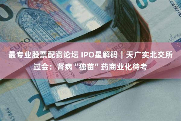 最专业股票配资论坛 IPO星解码｜天广实北交所过会：肾病“独苗”药商业化待考