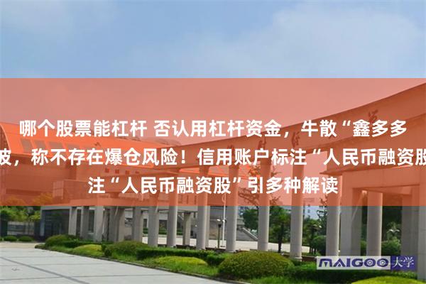 哪个股票能杠杆 否认用杠杆资金，牛散“鑫多多”回应举牌风波，称不存在爆仓风险！信用账户标注“人民币融资股”引多种解读