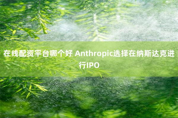 在线配资平台哪个好 Anthropic选择在纳斯达克进行IPO